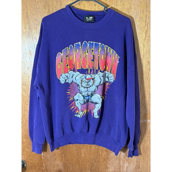 Vintage Georgetown Hoyas Bulldog Crewneck Sweater Purple Large L USA - Picture 1 of 9